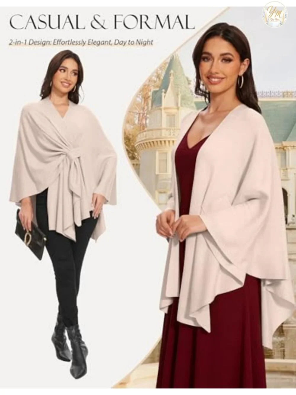 Elegant Poncho Shawl Wrap Buttery Soft Viscose Blend